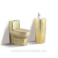 CHINA hot selling gold plated colored Mosaic toilet with wash basin